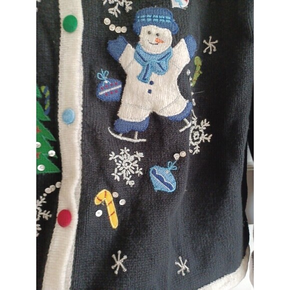 Holiday cardigan womens M Ugly Christmas novelty sweater snowmen winter classic - Picture 3 of 13
